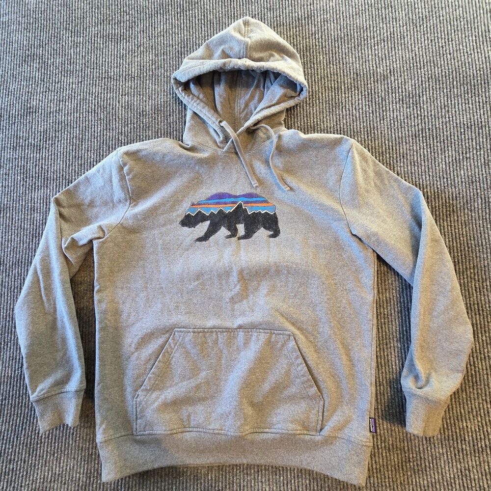 Patagonia Fitz Roy Bear Hoodie Mens L Gray Uprisal Pullover Sweatshirt